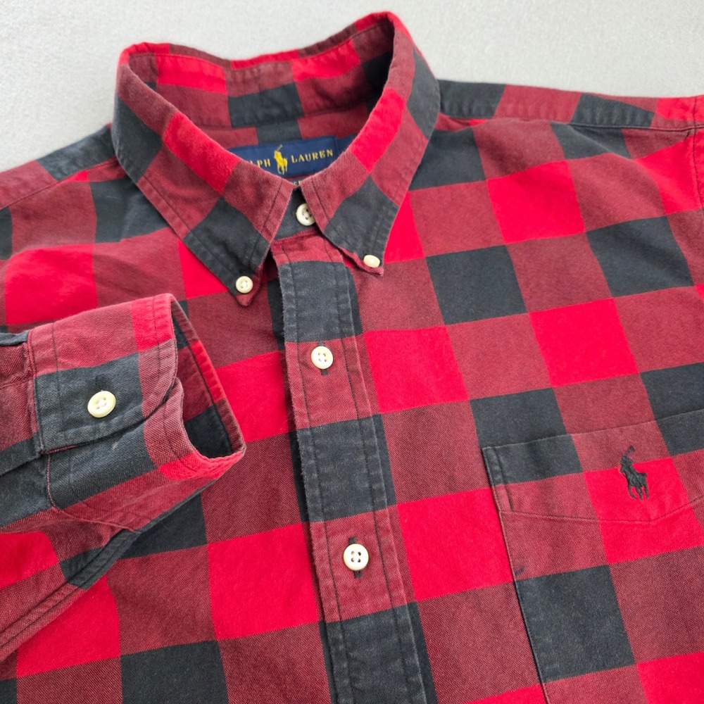 Polo Ralph Lauren Mens XL Plaid Button Down Shirt Red Black Long Sleeve